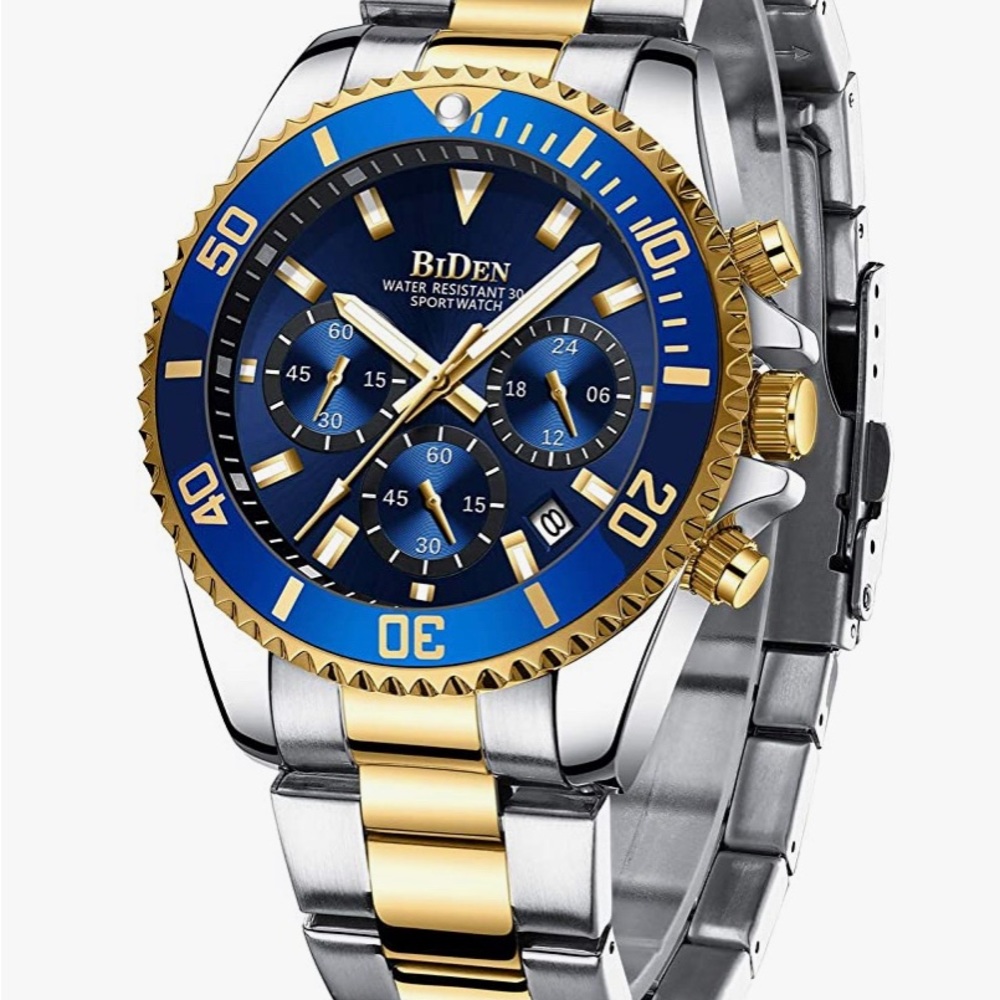 Mens Watches Chronograph Stainless Steel Waterproof Date Analog Quartz Watch